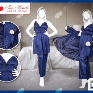 3 Piece Soft Silk Nightwear & Lingerie For Girls & Women-Blue In Pakistan