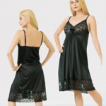 1-pcs Black V-Neck Gown Night Dress For Women