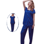 Soft Silk Night Wear Pajama Set For Women-Dark Blue