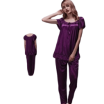 Soft Silk Night Wear Pajama Set For Women-Purple