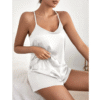 White Silk Lace Cami Short Set - Silk Nightwear Set for Ladies