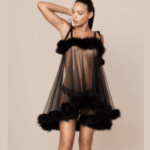 Black See-Through Babydoll Nightwear – Fluffy Fur Night Dress In Pakistan