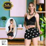 Women's 2-Piece Nightwear Set – Sexy Lace Bralette Top with Polka Dot Shorts