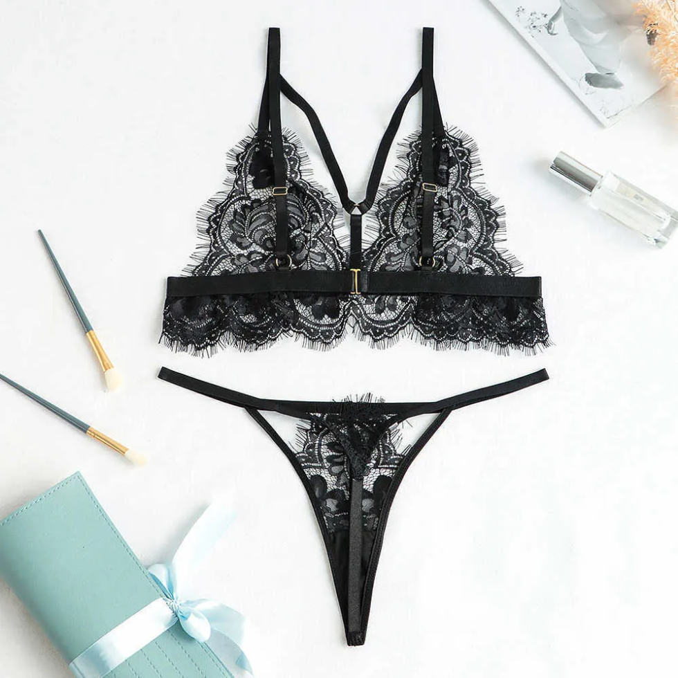 Women's Sexy 2-Piece Black Lingerie Set – Sheer Bra & Panty in pakistan by nightydress.com