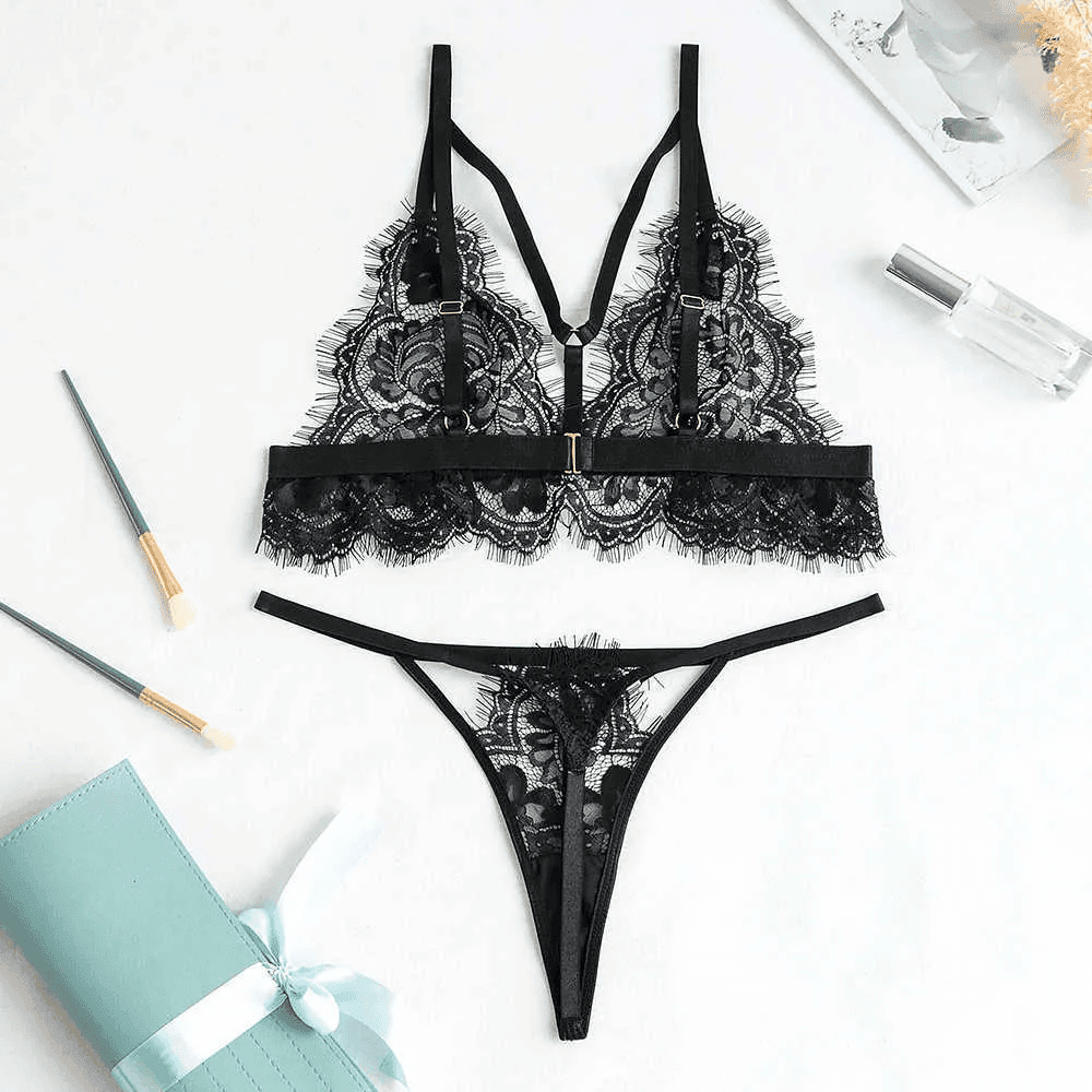 Women's Sexy 2-Piece Black Lingerie Set – Sheer Bra & Panty in pakistan by nightydress.com