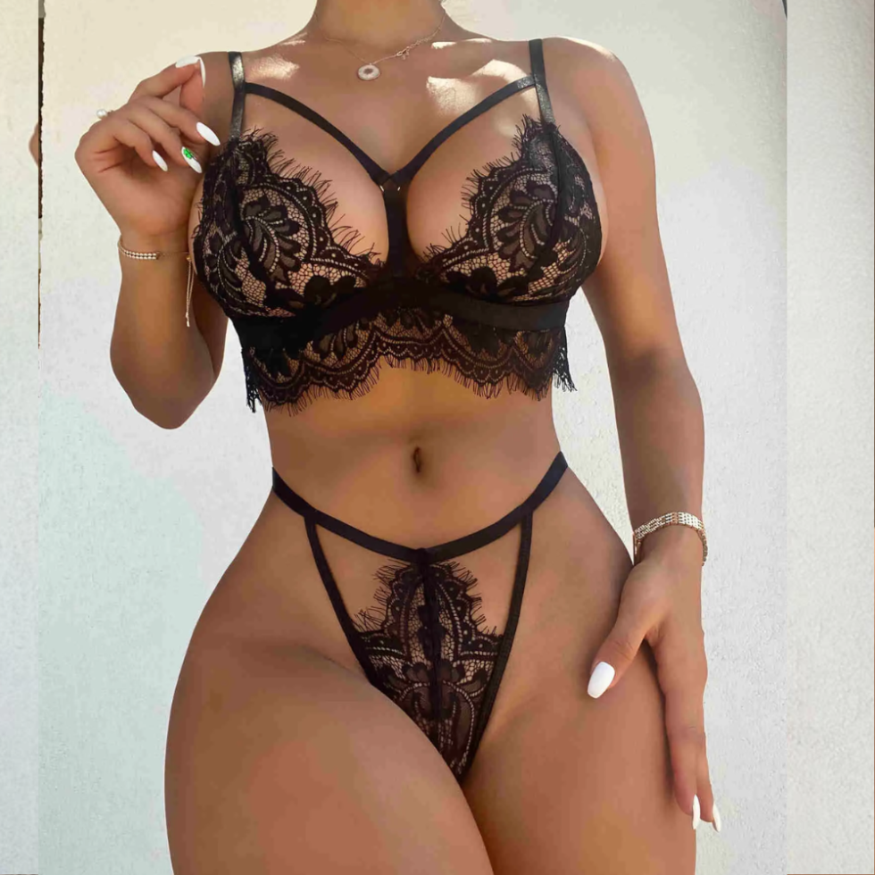 Women's Sexy 2-Piece Black Lingerie Set – Sheer Bra & Panty in pakistan by nightydress.com