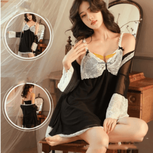 Luxury Black Mesh Nighty – Women’s Sleep Dress