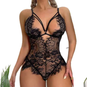 Black Lace Sheer Bodysuit Lingerie for Women in pakistan by nightydress.com