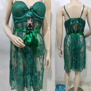 Green Lace Nighty for Women - Sexy Lingerie with Satin Belt In Pakistan