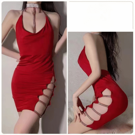 Red Cutout Halter Nighty Dress for Women in Pakistan by nightydress.com