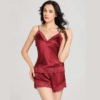 Luxury Maroon Silk Night Suit with Lace for Women In Pakistan in pakistan by nightydress.com