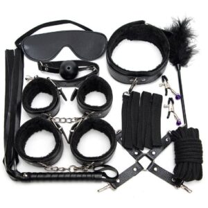 10-Piece Black Bondage Set for Couples - Complete BDSM Kit In Pakistan