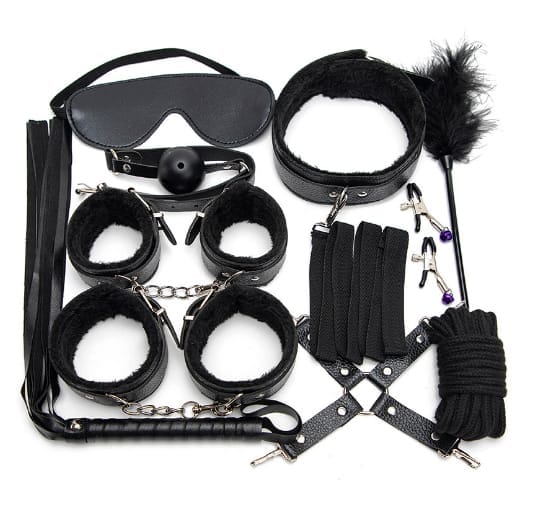 10-Piece Black Bondage Set for Couples - Complete BDSM Kit In Pakistan