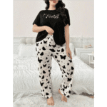 2 Pcs Black Butterfly Printed Shirt & Trouser PJs In Pakistan