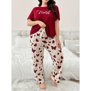 2 Pcs Maroon Butterfly Printed Shirt & Trouser PJs For Girls In Pakistan