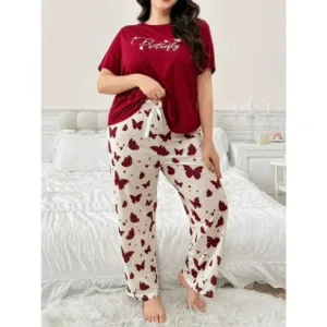 2 Pcs Maroon Butterfly Printed Shirt & Trouser PJs For Girls In Pakistan