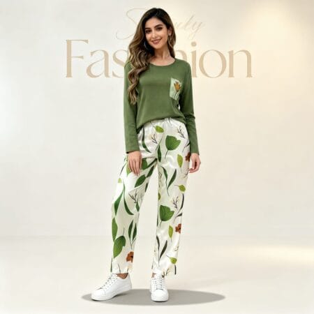 Women’s Green Floral Night Suit Pajama Set In Pakistan