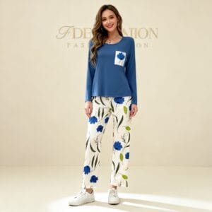 Blue Floral Night Suit for Women – Stylish Nightwear Set In Pakistan