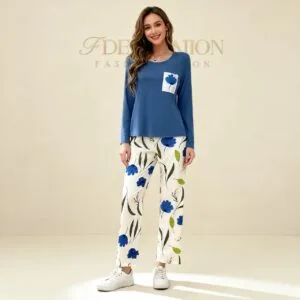 Blue Floral Night Suit for Women – Stylish Nightwear Set In Pakistan