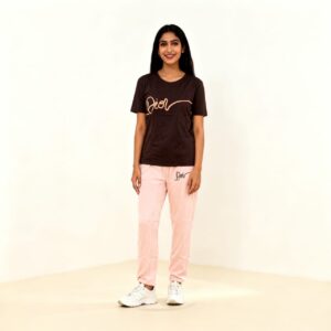 Dior Printed Brown T-Shirt with Pink Trouser Set for Women in pakistan