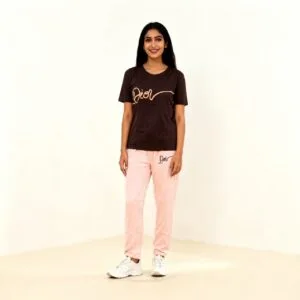 Dior Printed Brown T-Shirt with Pink Trouser Set for Women in pakistan