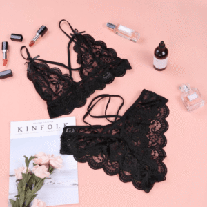 Women’s Black Lace Bralette & Panty Set