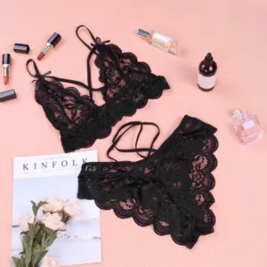 Women’s Black Lace Bralette & Panty Set