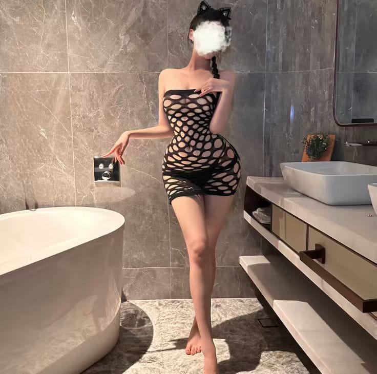 Black Cutout Style Body Stocking Dress In Pakistan