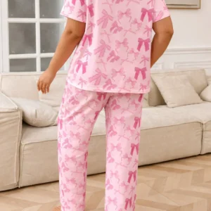 Best 1 Pink Bow Print Nighty Dress for Women in Pakistan