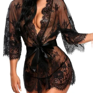 Elegant Black Lace Babydoll Nightgown for Women – Premium Sheer Lingerie