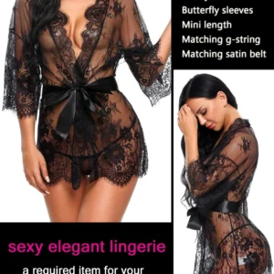 Elegant Black Lace Babydoll Nightgown for Women – Premium Sheer Lingerie