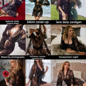 Elegant Black Lace Babydoll Nightgown for Women – Premium Sheer Lingerie