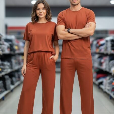 Matching Rust Brown Loungewear Set for Couples in pakistan