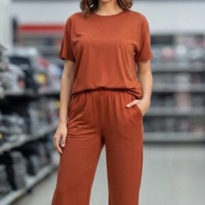 Matching Rust Brown Loungewear Set for Couples