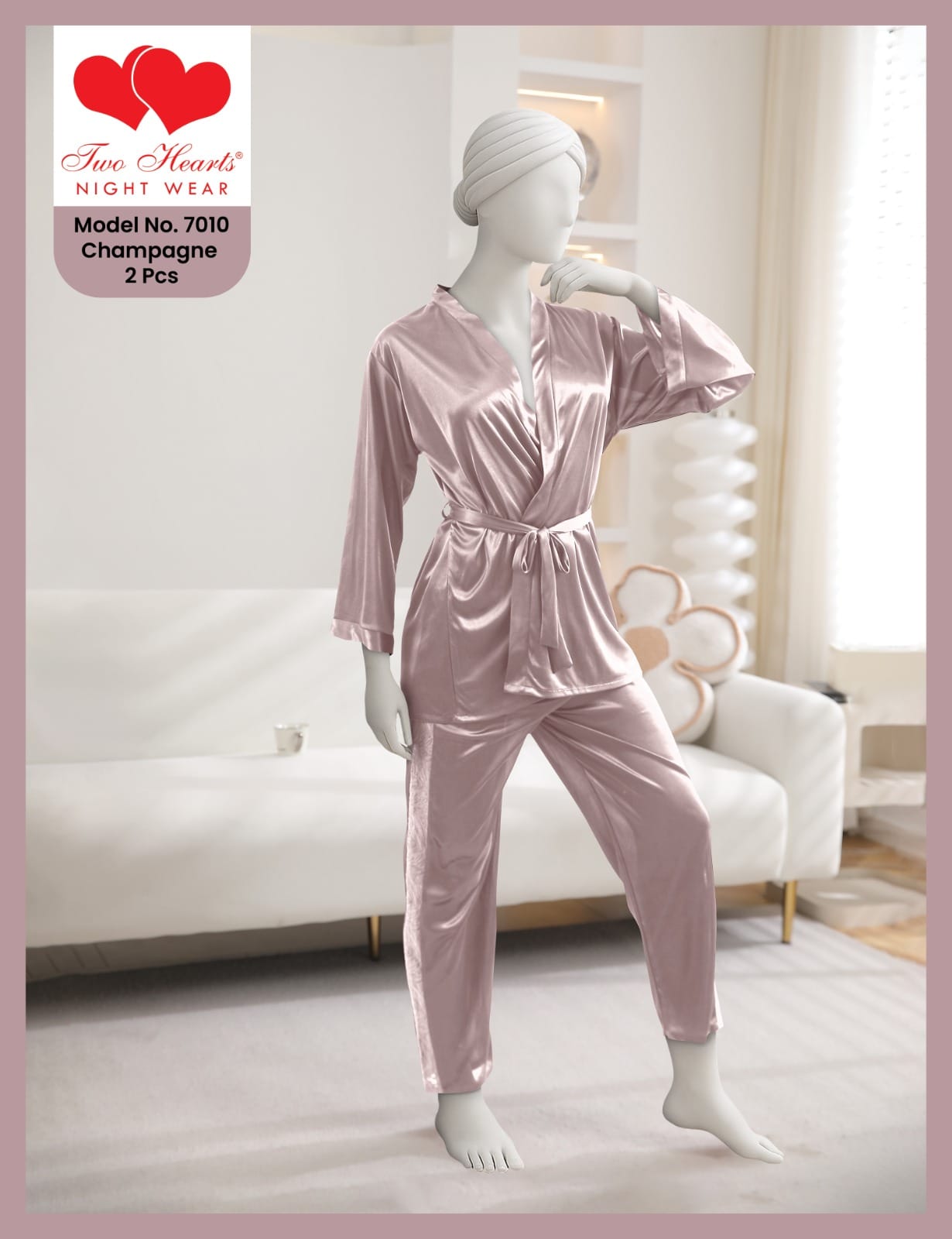 Two Hearts 7009 2 piece women’s satin night suit set
