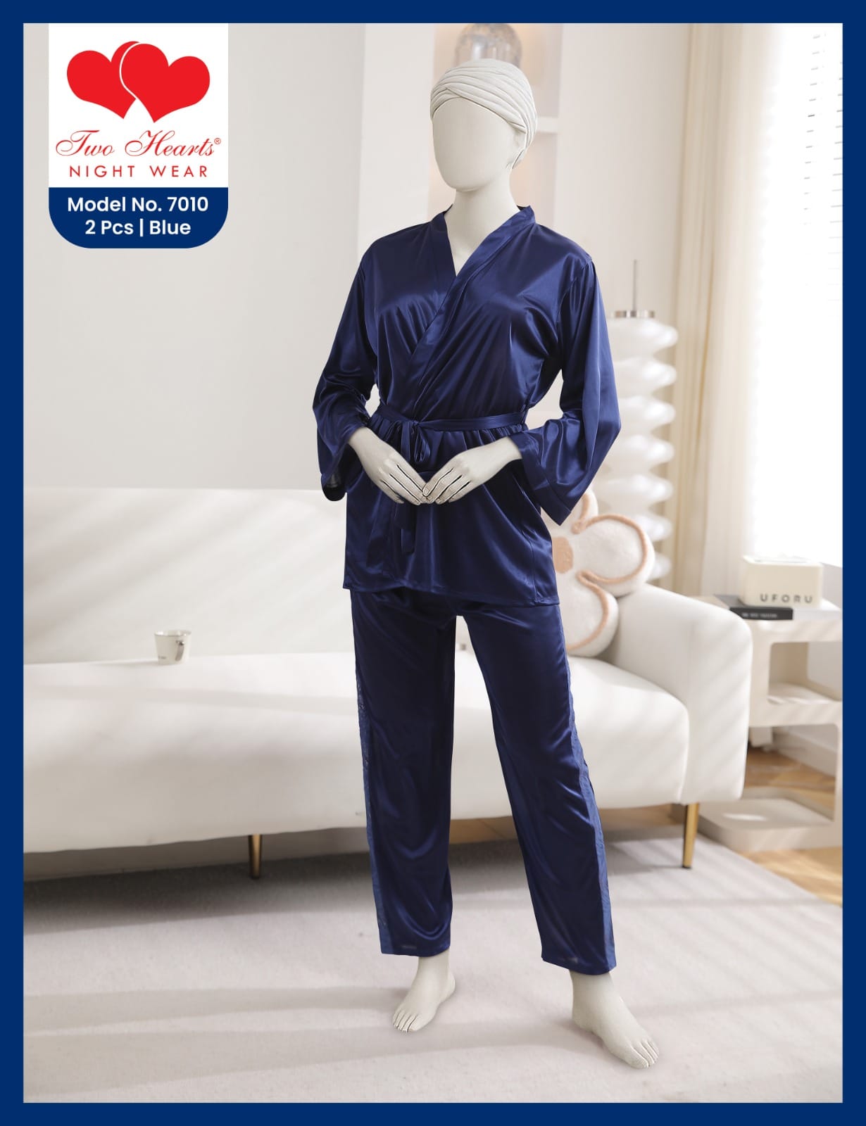 Two Hearts 7009 2 piece women’s satin night suit set