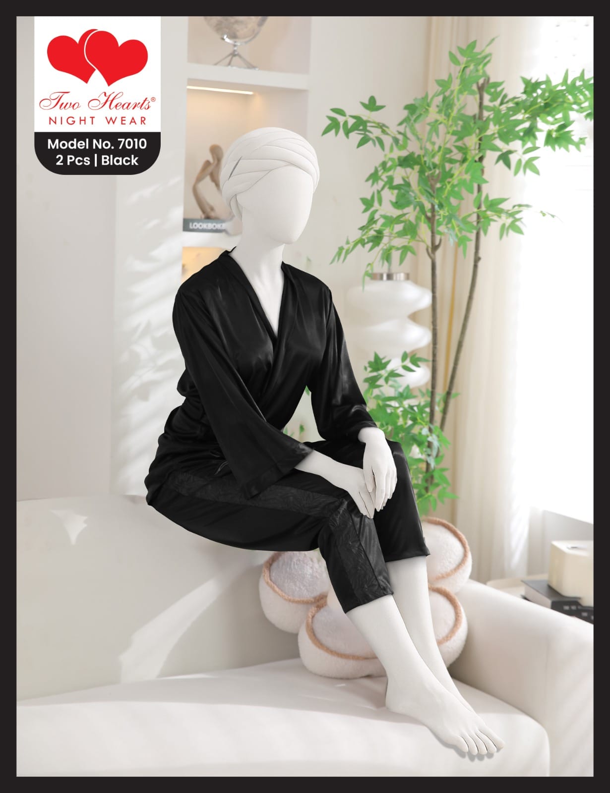 Two Hearts 7009 2 piece women’s satin night suit set