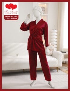 Maroon Silk Night Suit for Women