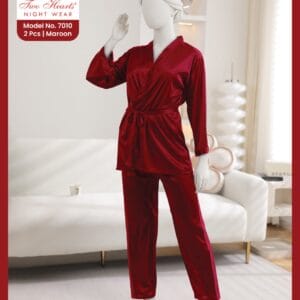 Maroon Silk Night Suit for Women
