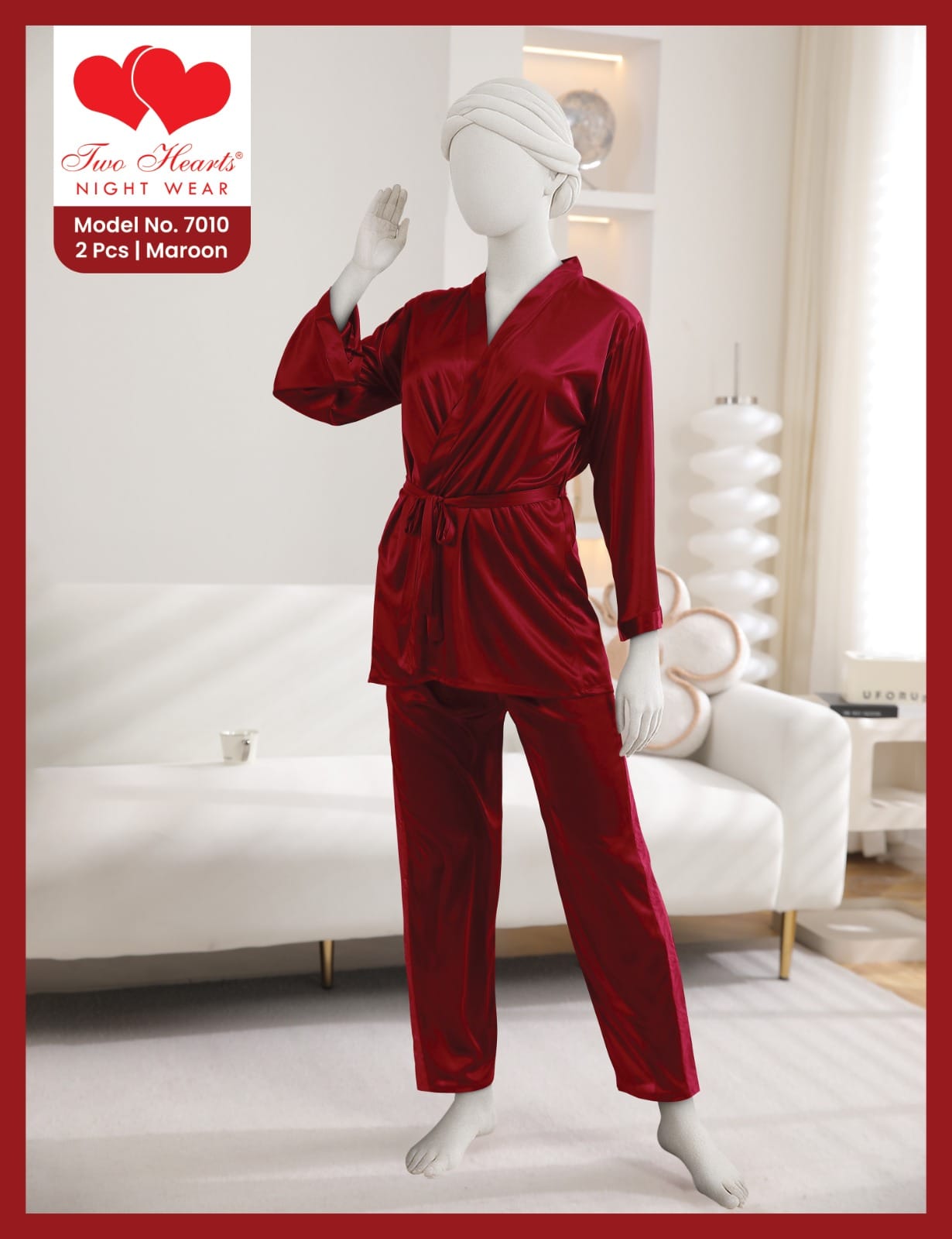 Two Hearts 7009 2 piece women’s satin night suit set