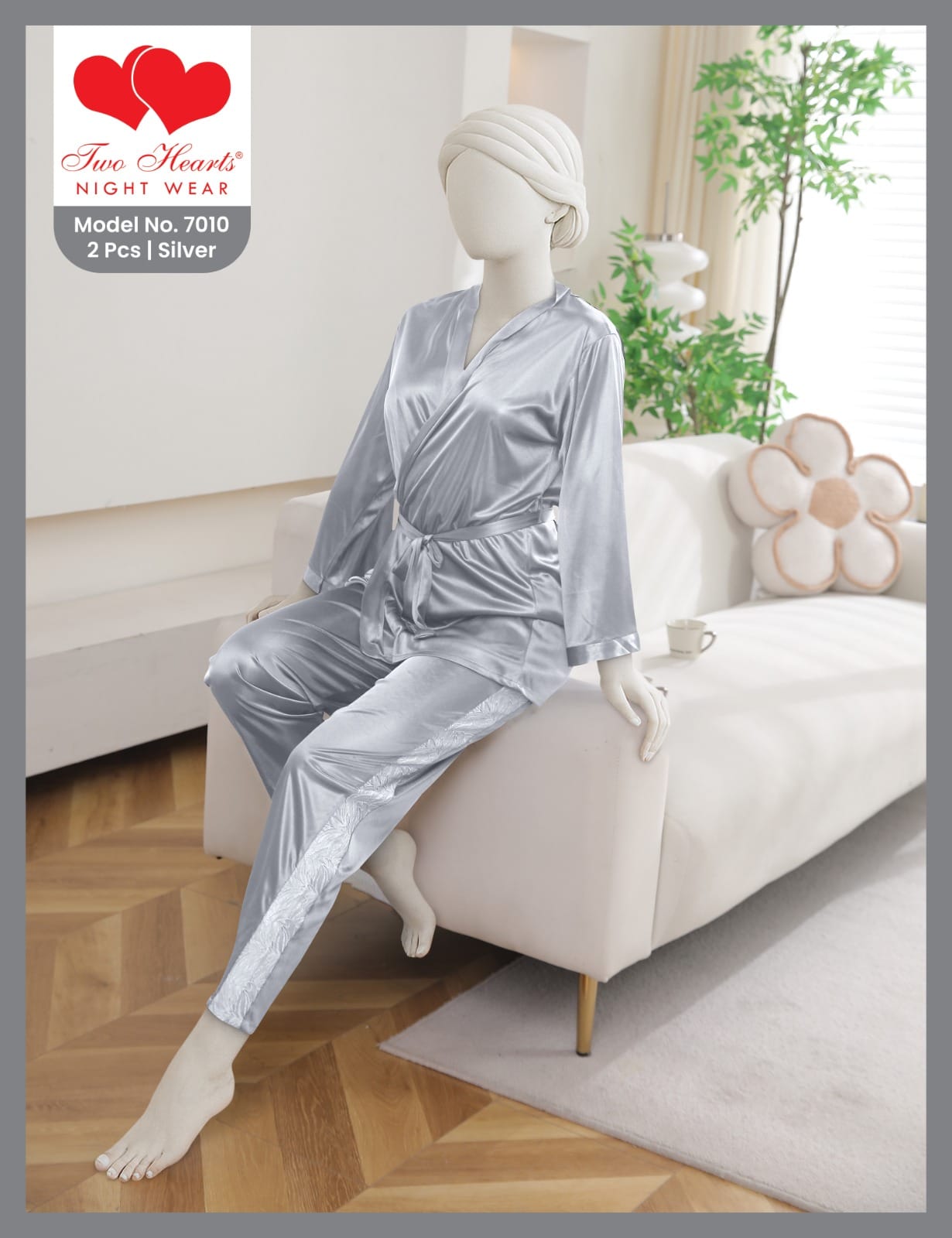 Two Hearts 7009 2 piece women’s satin night suit set