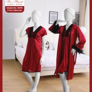 Two Hearts Women Night Wear Maroon