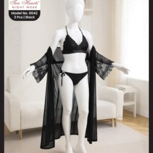 Satin Silk Bikini Gown Luxury 3-Pc Set elegant nightwear for women