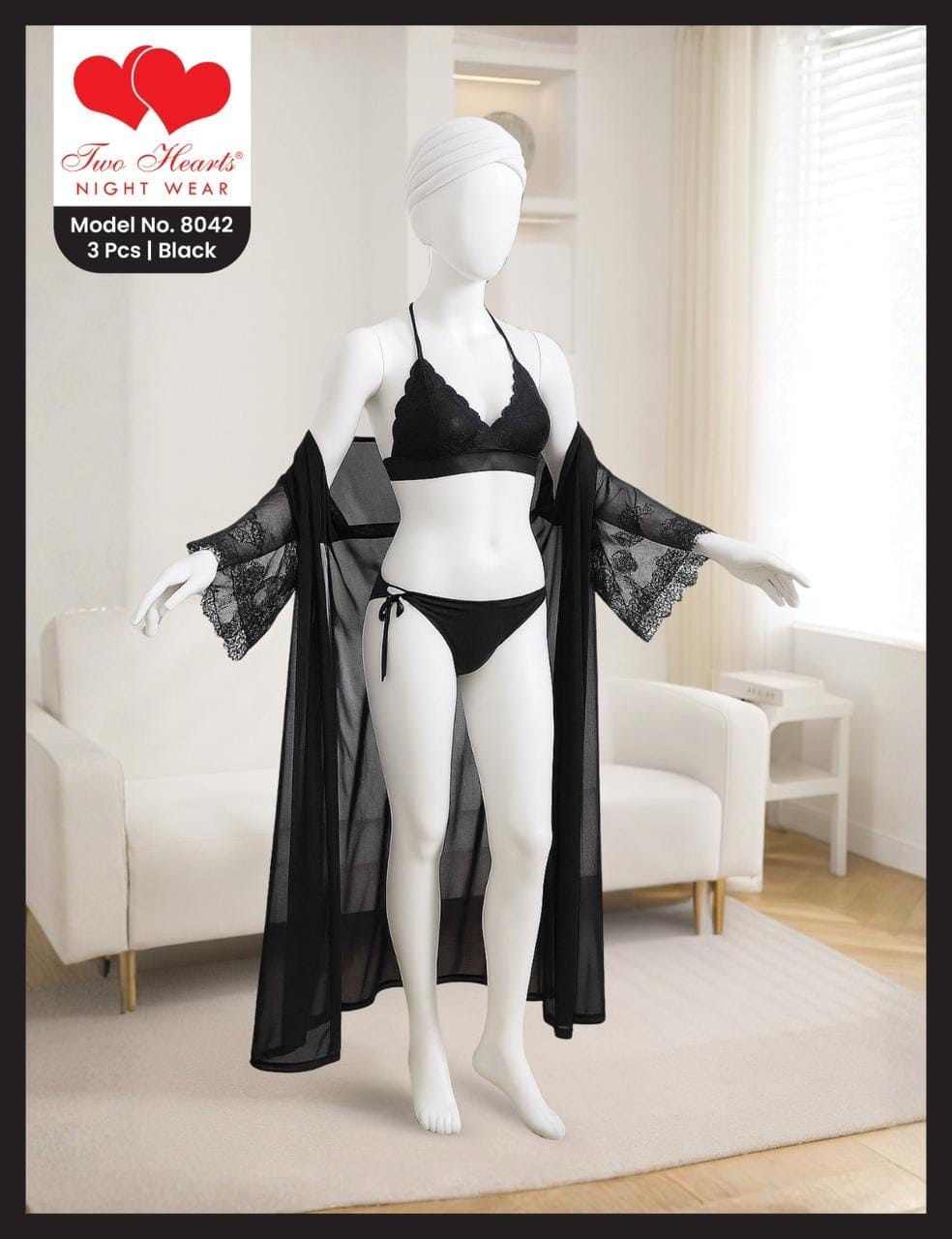 Satin Silk Bikini Gown Luxury 3-Pc Set elegant nightwear for women