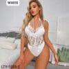 White Sexy Rhinestone Lace Bodysuit