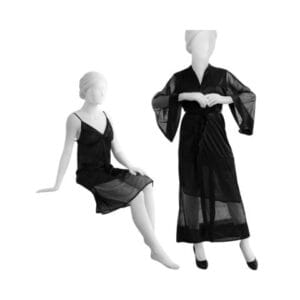 2 Piece Black Silk Nighty with Long Net Gown Set