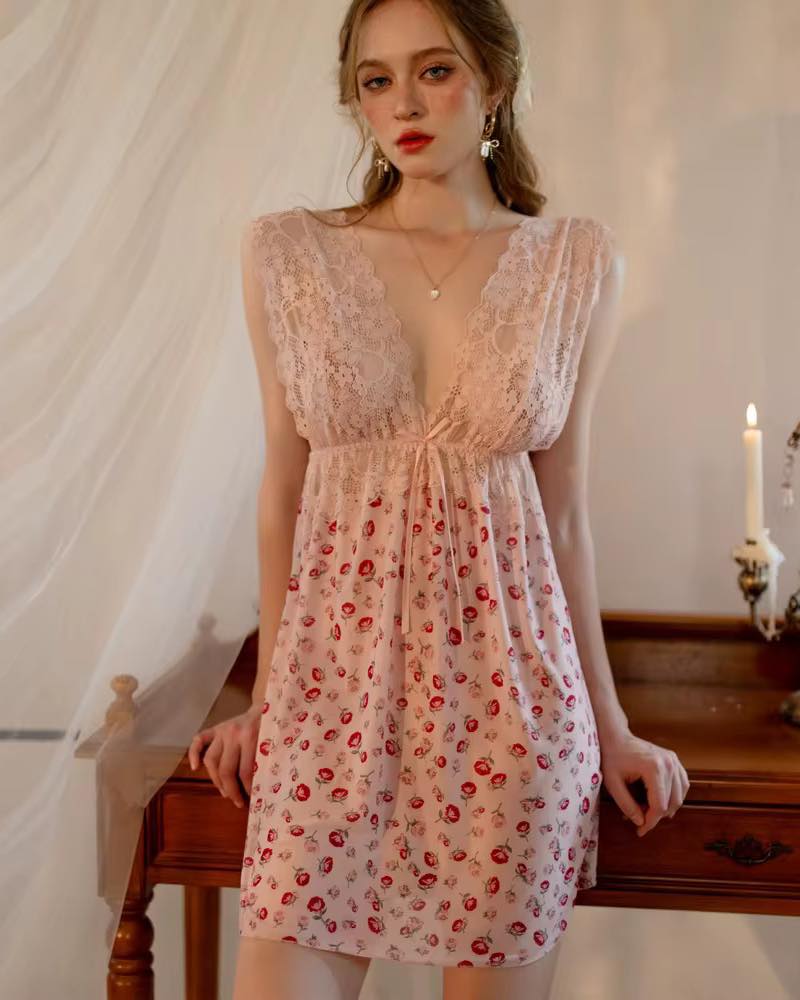 Floral Lace Nightdress Pink