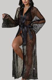 Top 1 Sexy Black Mesh Lace Robe Set for Women
