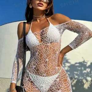 Luxury White Fishnet Lingerie Dress for Women