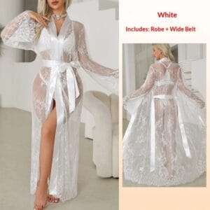 Sexy White Mesh Lace Robe